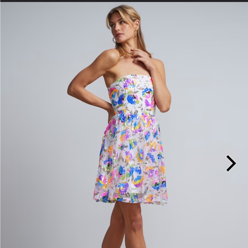 Strapless Sequin Floral Flare Dress